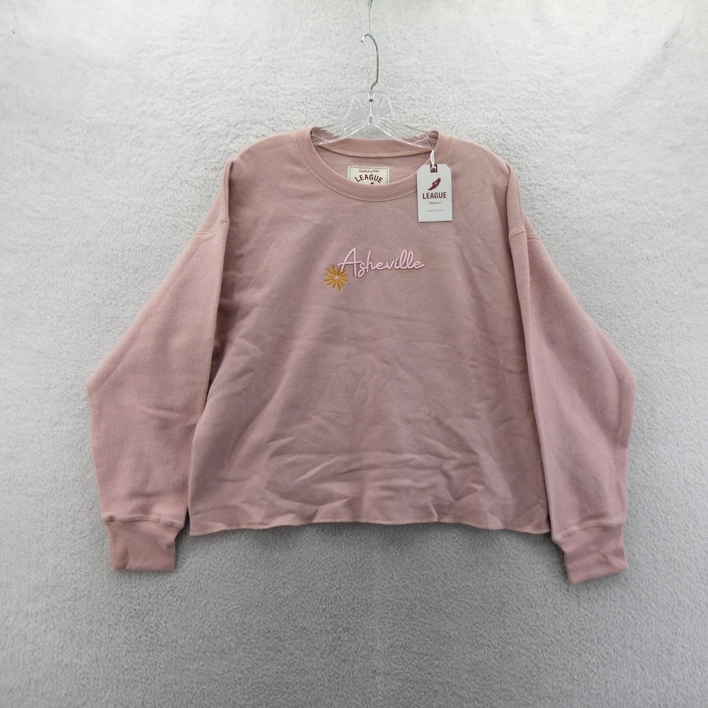 League Asheville Pink Fleece Sweatshirt‎ Womens Medium NWT Raw Hem Crewneck